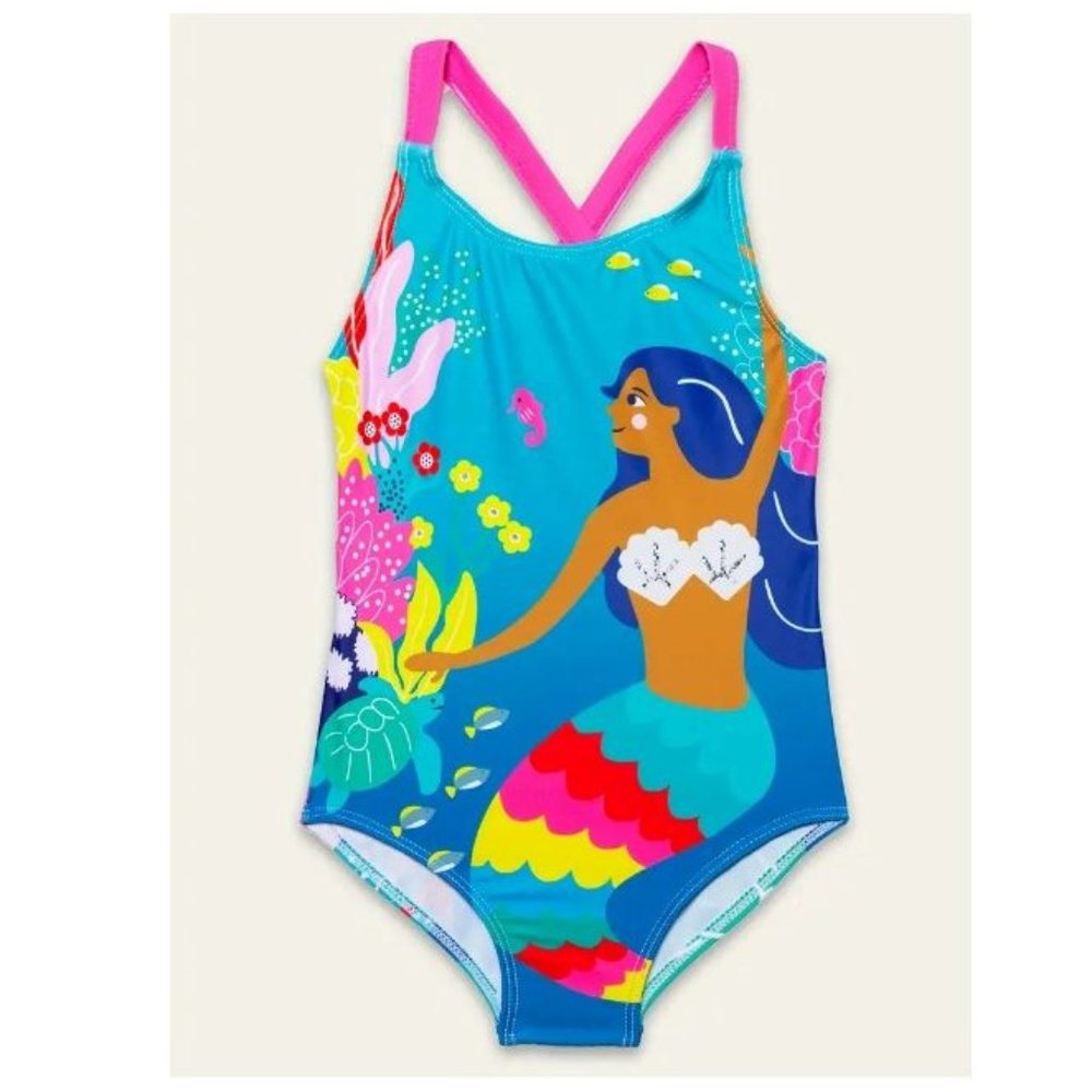 Boutique Mermaid Girls Blue Swimsuit Bathing Suit